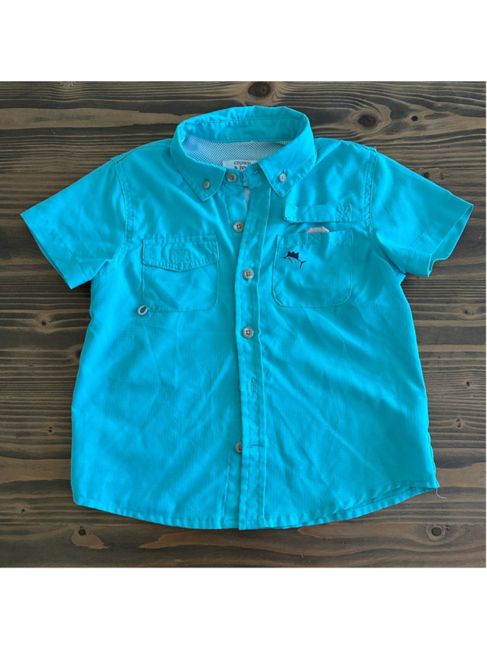Crown & Ivy Kids Fishing Shirt 4T Turquoise Marlin Button Down Boys